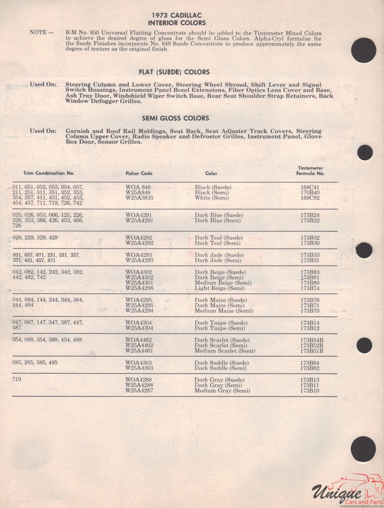 1973 Cadillac Paint Charts RM 2